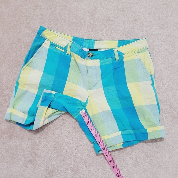 Faded Glory Women's 100% Cotton Ultra Aqua Plaid Shorts Size 10 Y2K Flat Front - Picture 6 of 8